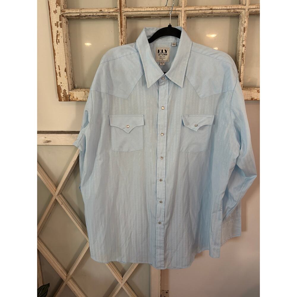 Fly Cattleman size XXL light blue patterned pearl snap shirt